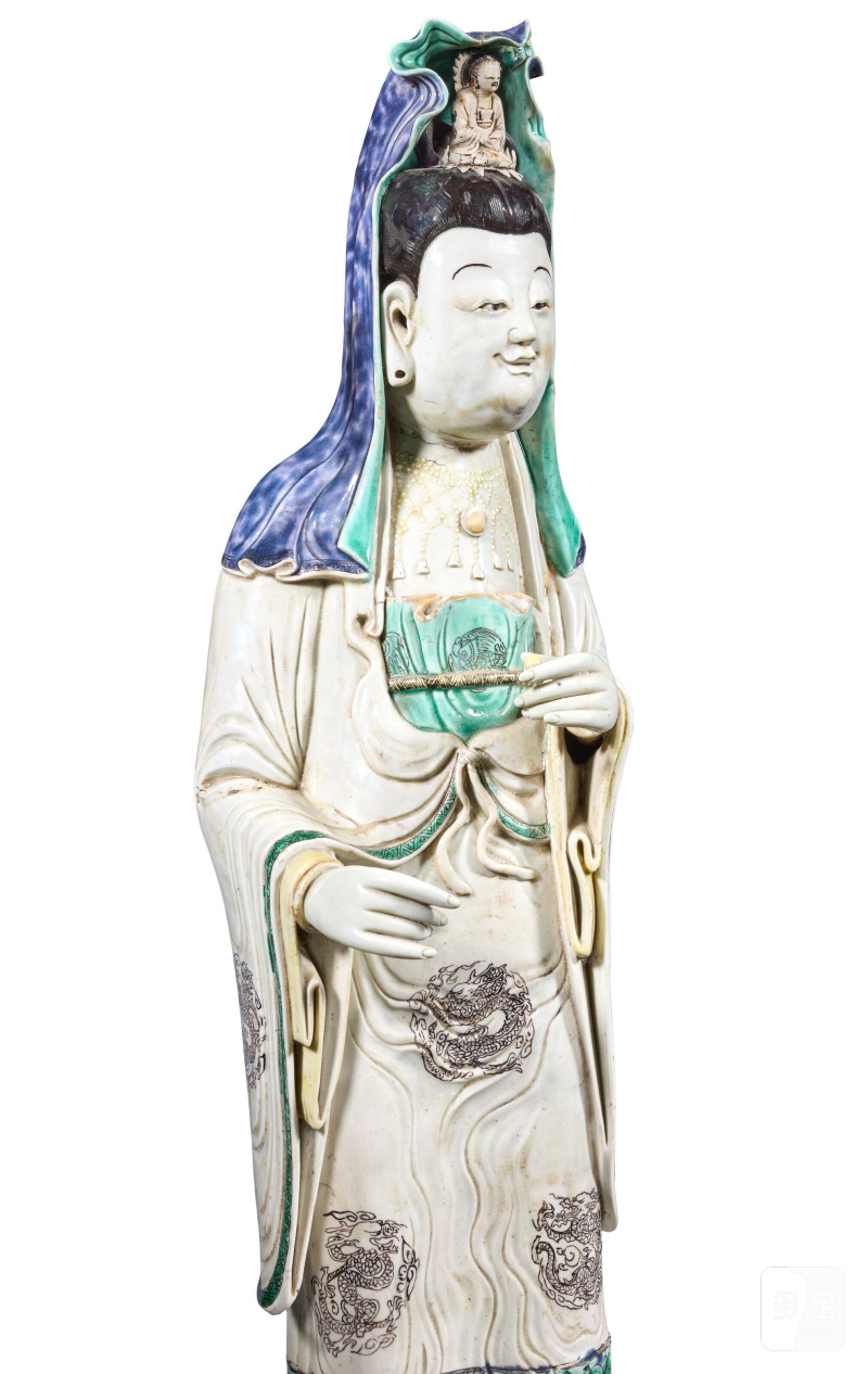 GRANDE STATUE DE GUANYIN EN PORCELAINE DE LA FAMILLE VERTE  CHINE, DYNASTIE QING, XVIIIE-XIXE SIÈCLE - 图5
